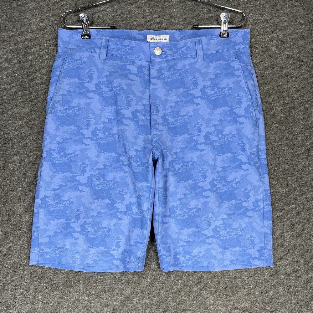 Peter Millar Crown Sport Shackelford Shorts Mens 32 Blue Camo Performance Golf